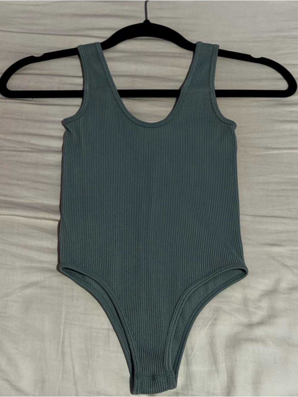 Zara Ribbed Scoop-Neck Bodysuit in Teal Green